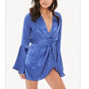 Blue satin twist dress